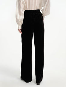 Velvet High-Waisted Wide Leg Pants | Black