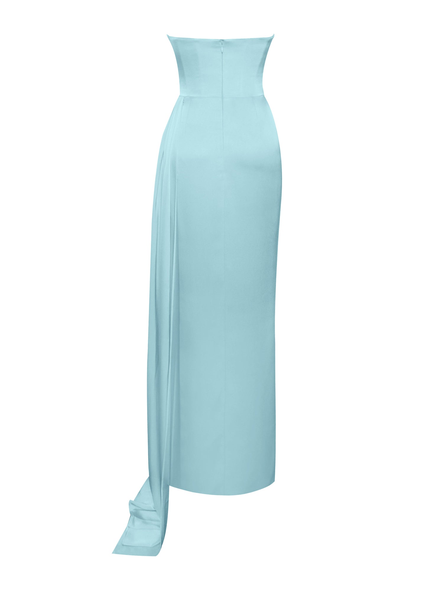 Marilyn Pale Satin Crystal Embellished High Slit Gown | Blue