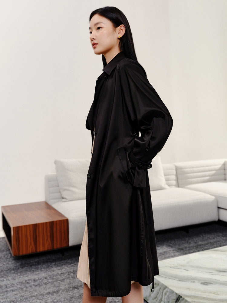 Triacetate Long Trench Coat | Black