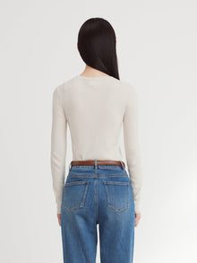 Slim Fit Round Neck Knit Sweater | White