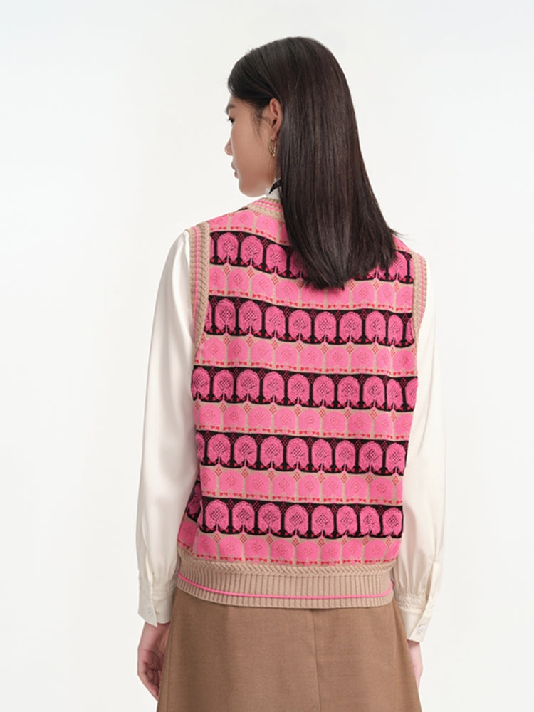 Jacquard-Knit Gilet | Pink