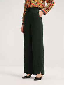 Jacquard Straight Leg Side Slits Pants | Green