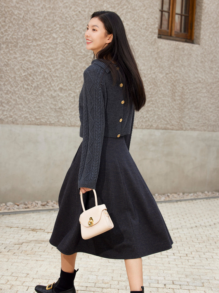Wool Plaid Skirt | Navy