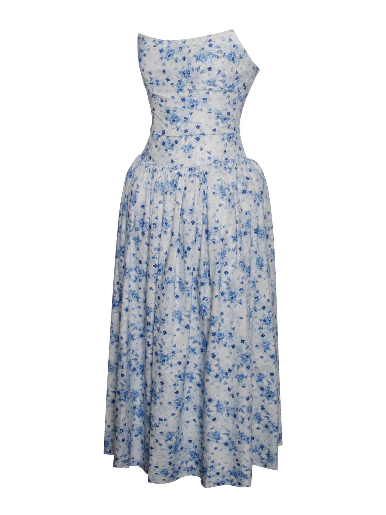 Paloma Print Linen Corset Draping Top Midi Dress | Blue