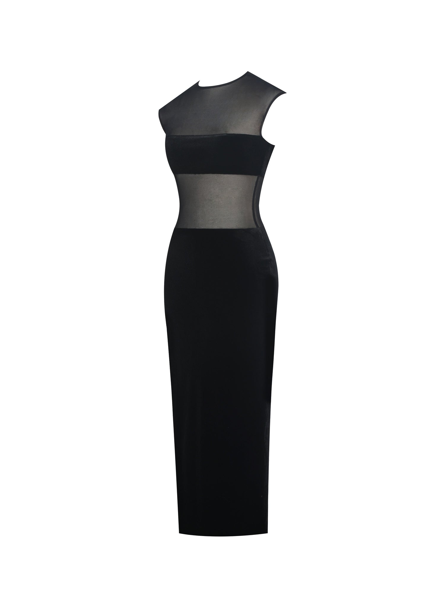 Miss Circle | Quielle Mesh and Velvet Midi Bodycon Dress