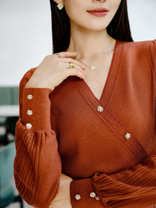 Wool V-Neck Sweater | Orange