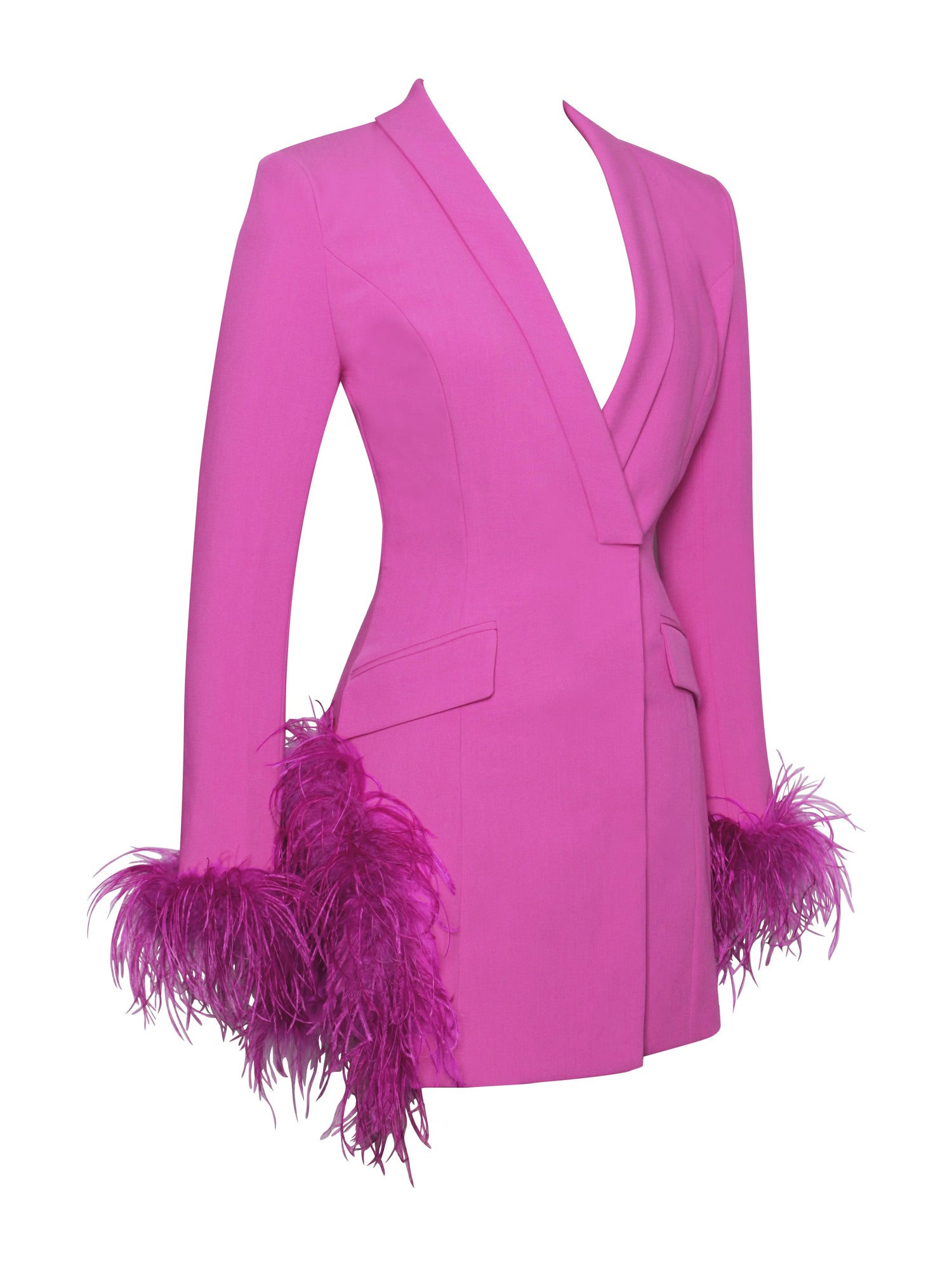 Madeline Feather Trim Blazer Dress | Fuchsia