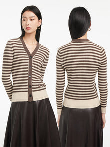 Striped Knitted Cardigan | Brown