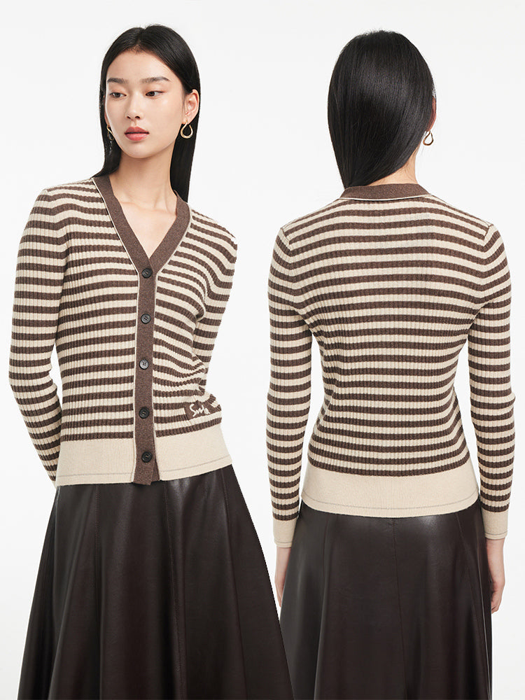 Striped Knitted Cardigan | Brown