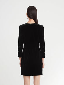 Velvet V-Neck Dress | Black