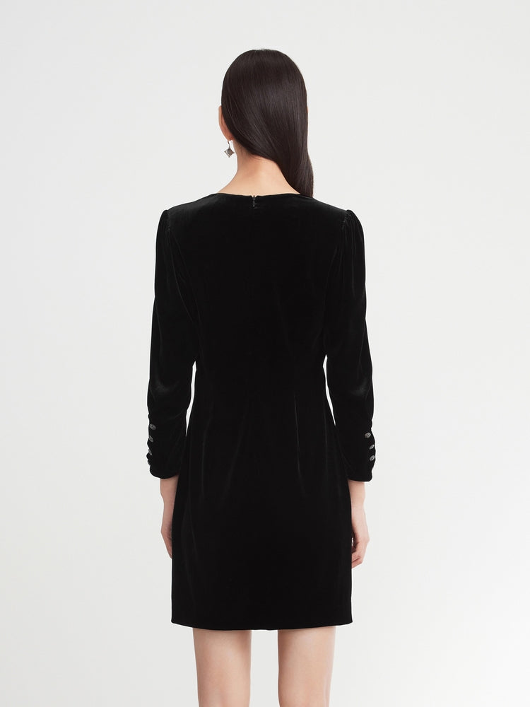 Velvet V-Neck Dress | Black