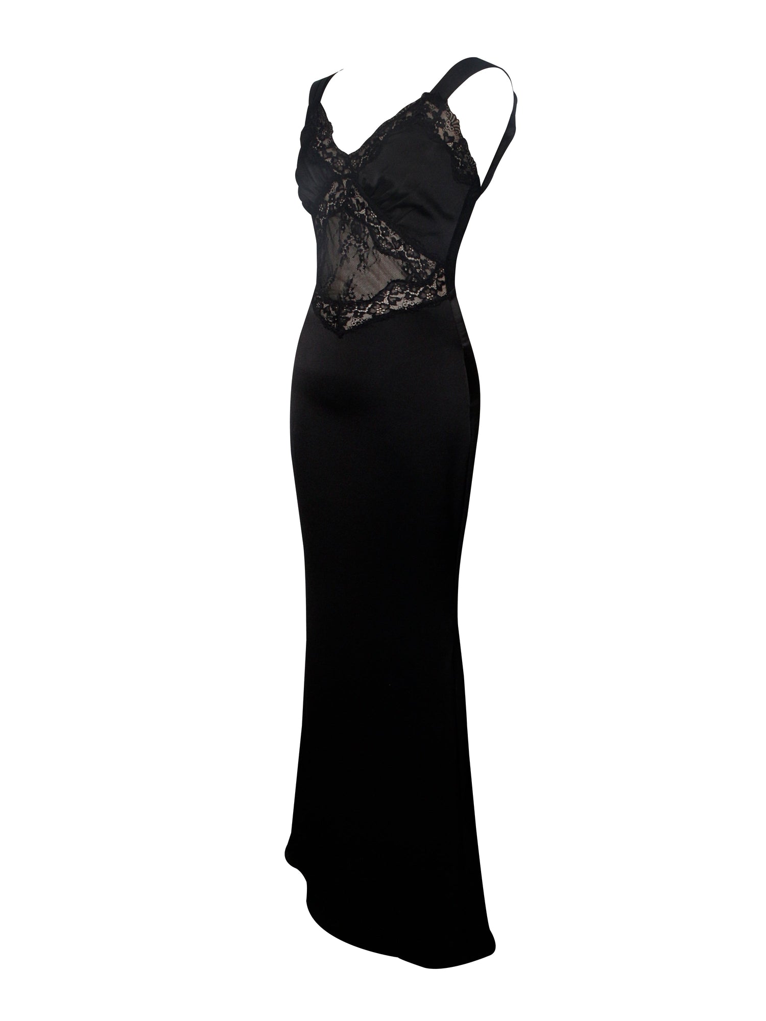 Camila Satin and Lace Maxi Dress | Black