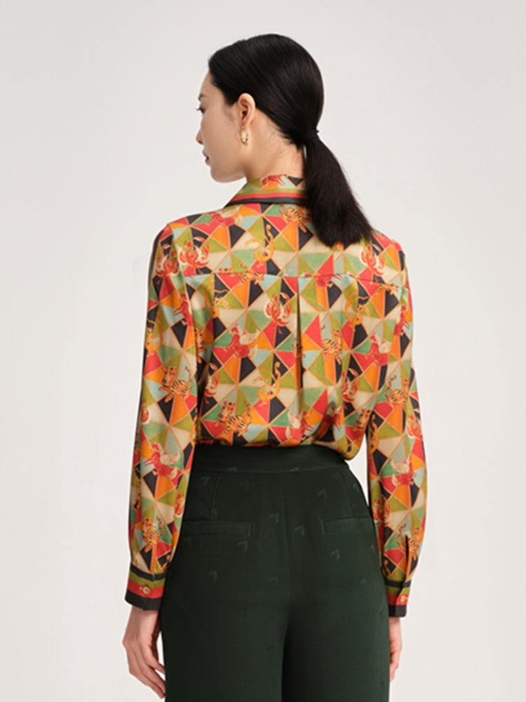 Animal & Geometric Printed Blouse | Green