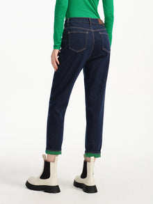 Turn-Up Contrast Trim Cropped Jeans | Blue