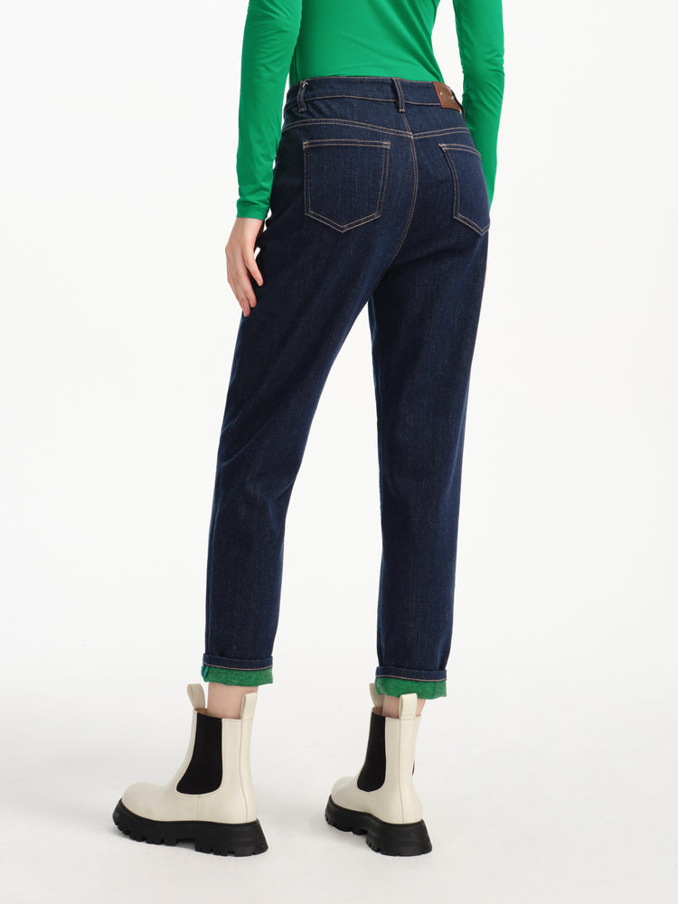 Turn-Up Contrast Trim Cropped Jeans | Blue
