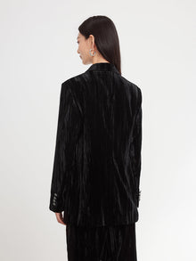 Velvet Pleated Blazer | Black