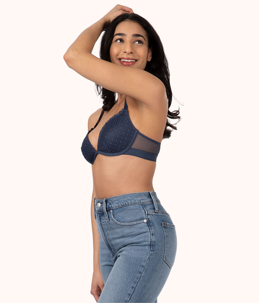 The Crochet Lace Deep V No-Wire Push-Up | Navy