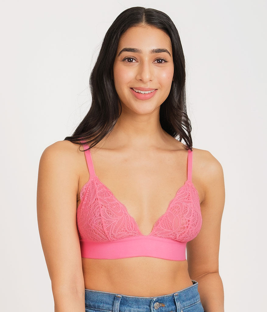 The Long-Lined Lace Bralette | Pink Hibiscus