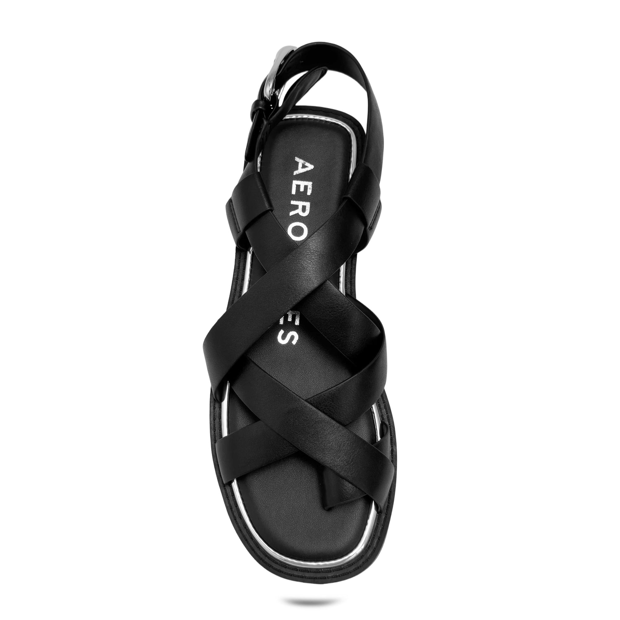 Cargo Sandal Flat | Black Faux Nappa