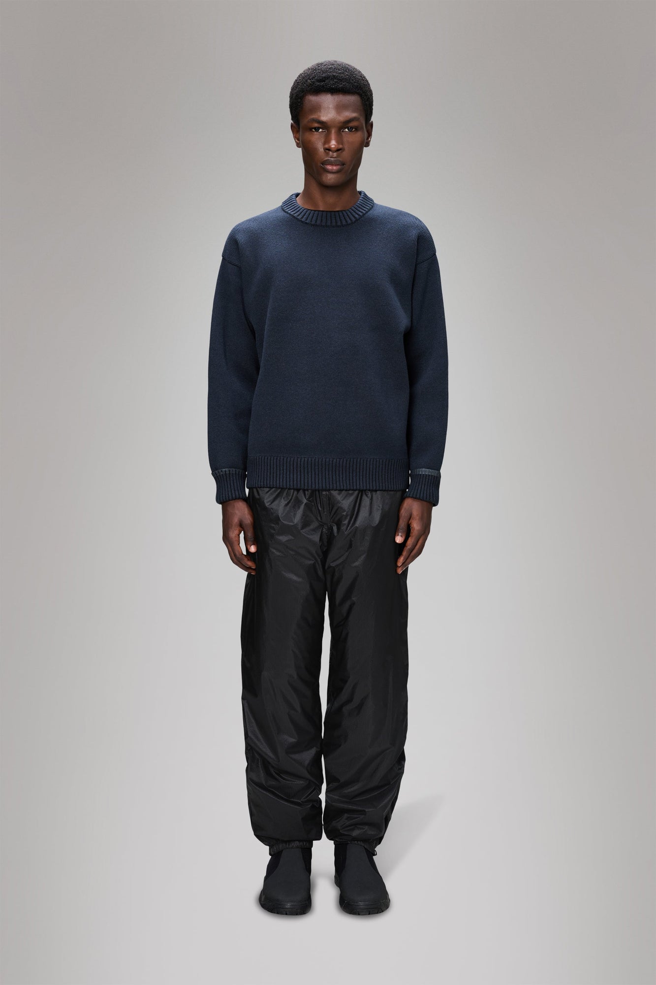 RAINS Sowa Knit Crew Neck Navy/Black Long Sleeve