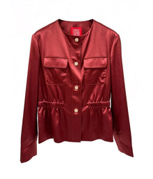 Flattering Cinched Waist & Refined Button-Front Top | Red