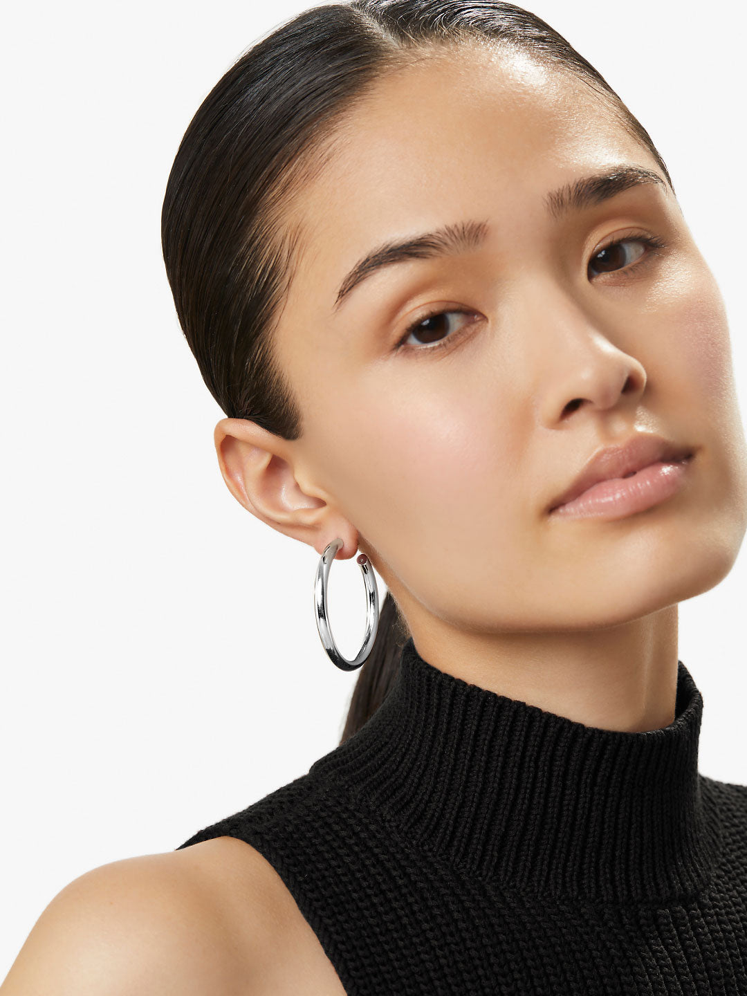 Silver Hoop Earrings - Tia Medium Silver | Rhodium on Brass