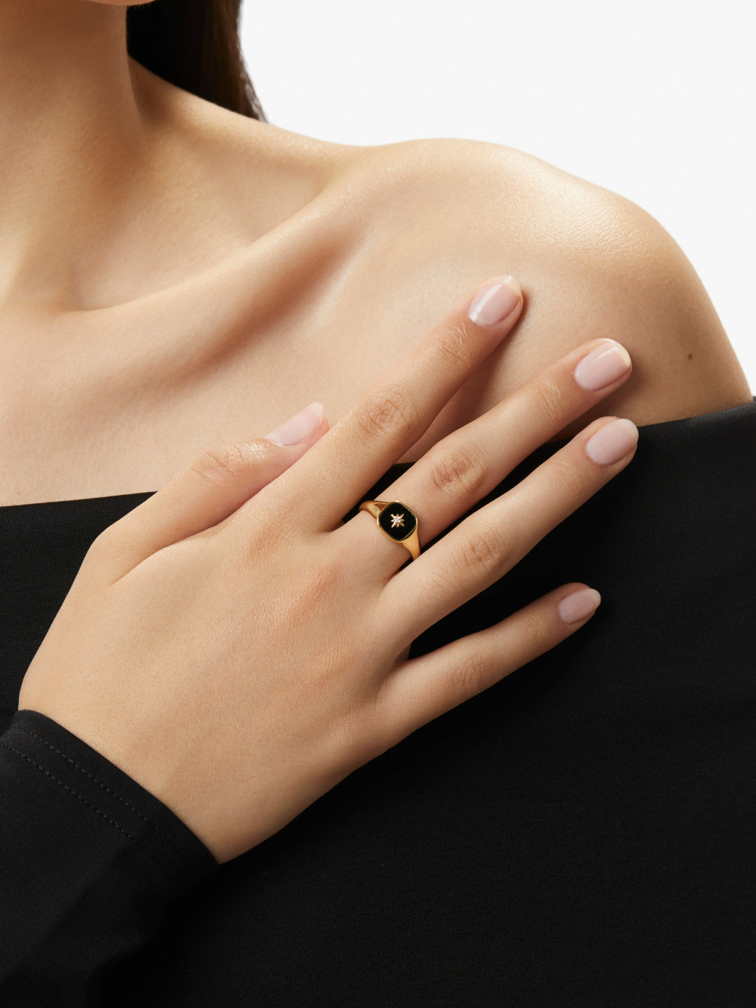 Ana Luisa Jewelry Rings Statement Rings Gold Signet Ring Amara Black Gold