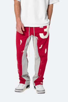 3 Patch Contrast Sweatpants | Red/Grey