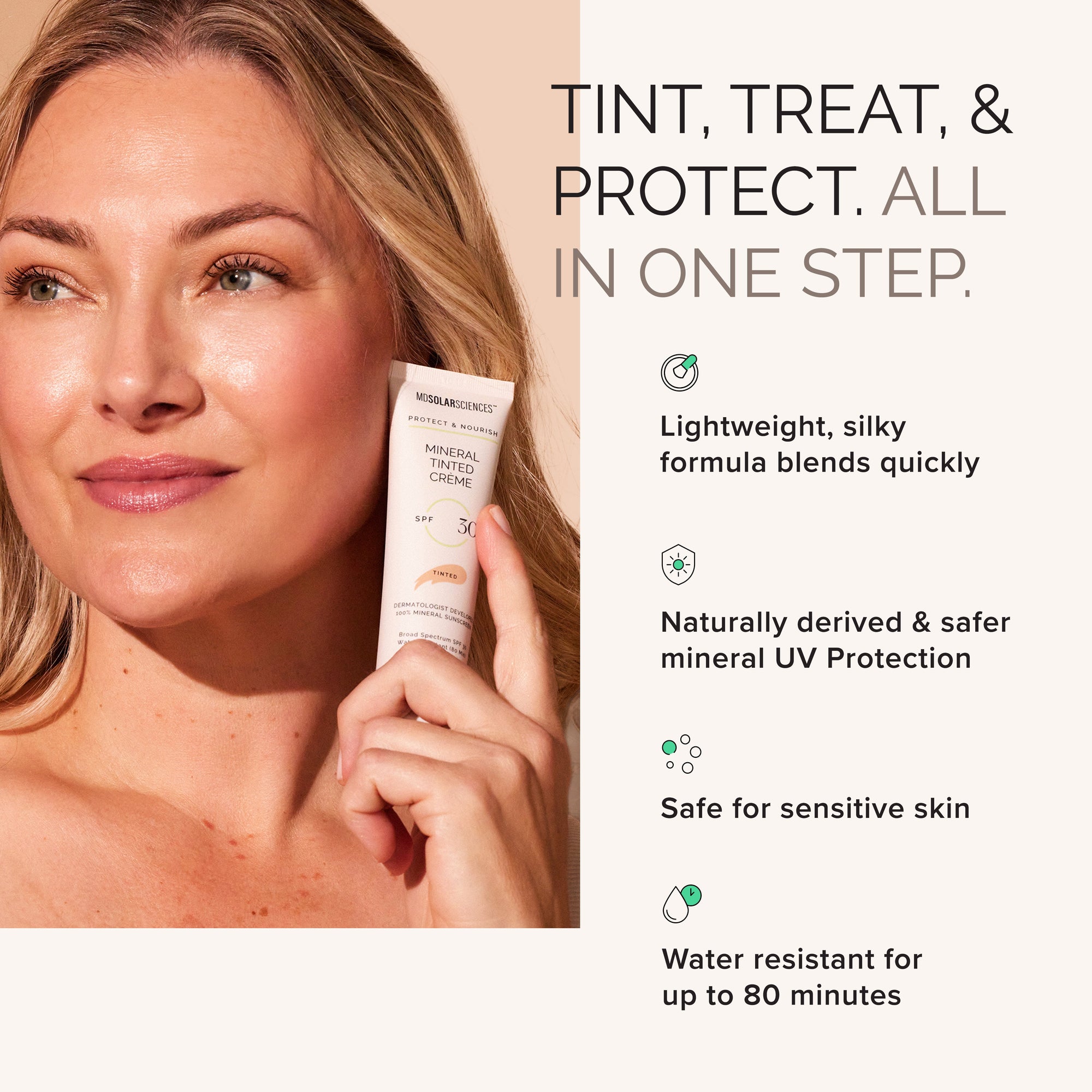 Woman holding Mdsolarsciences Mineral Tinted Creme SPF 30