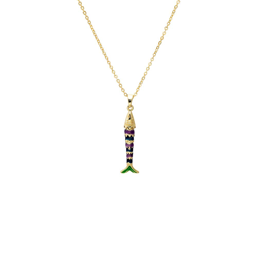 Multi-Color Multi Color Enamel Fish Pendant Necklace - Adina's Jewels
