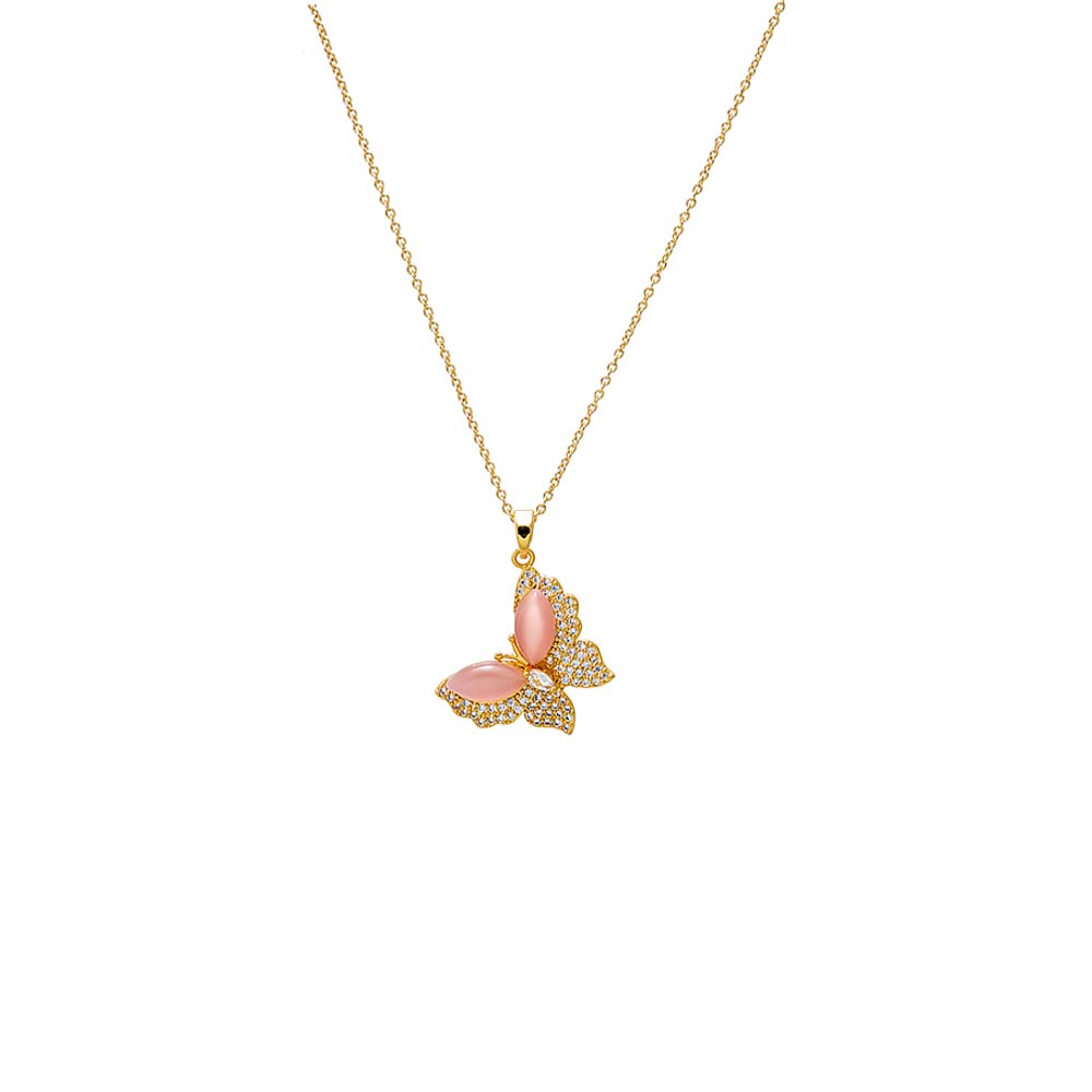 Gold Pink Mother of Pearl Butterfly Pendant Necklace - Adina's Jewels