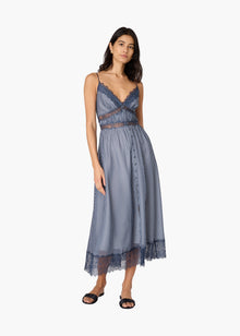 Janaya Chiffon Midi Dress | Blue Gingham