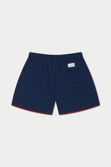 Navy Red Stitch Swim Short | Blue