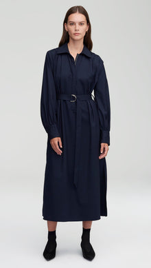 Belted Dress in Seasonless Wool | Midnight