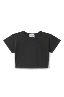 Women | Vintage Side Stripe Crop Workout Tee | Black