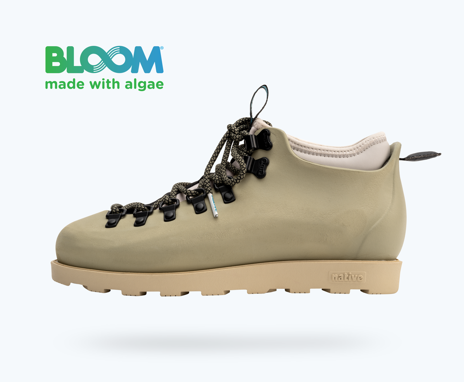 Side view of a Native Shoes Adults Fitzsimmons Citylite Bloom | Elm Green/ Soy Beige/ Tundra Loch Footwear