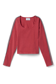 Women | Vintage Side Stripe Long Sleeve Scoop Neck Workout Tee | Crimson