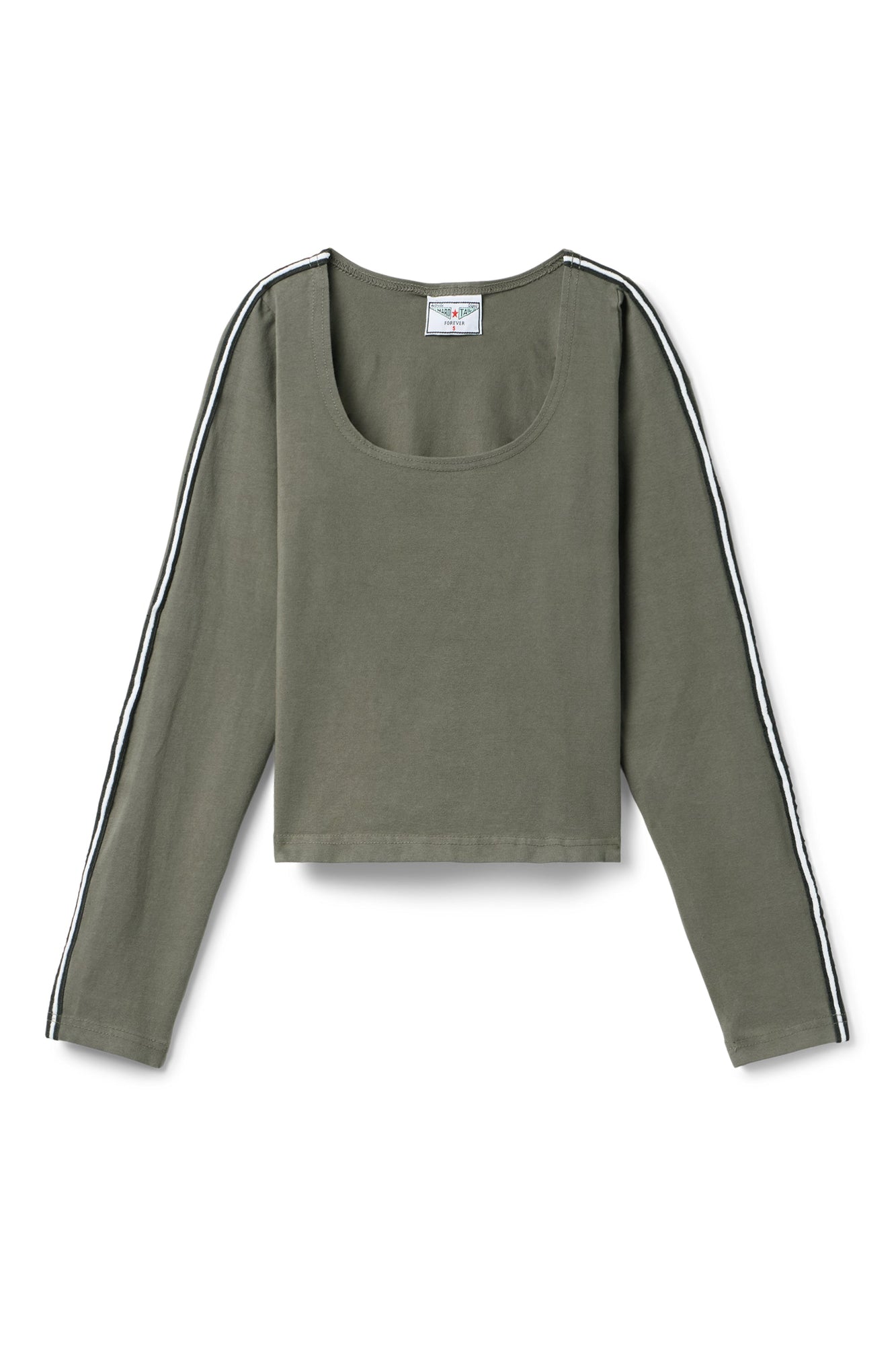 Women | Vintage Side Stripe Long Sleeve Scoop Neck Workout Tee | Olive