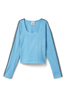 Women | Vintage Side Stripe Long Sleeve Scoop Neck Workout Tee | Sky