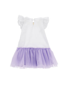 Girls | Jersey Dress With Tulle Flounce | White/Wisteria