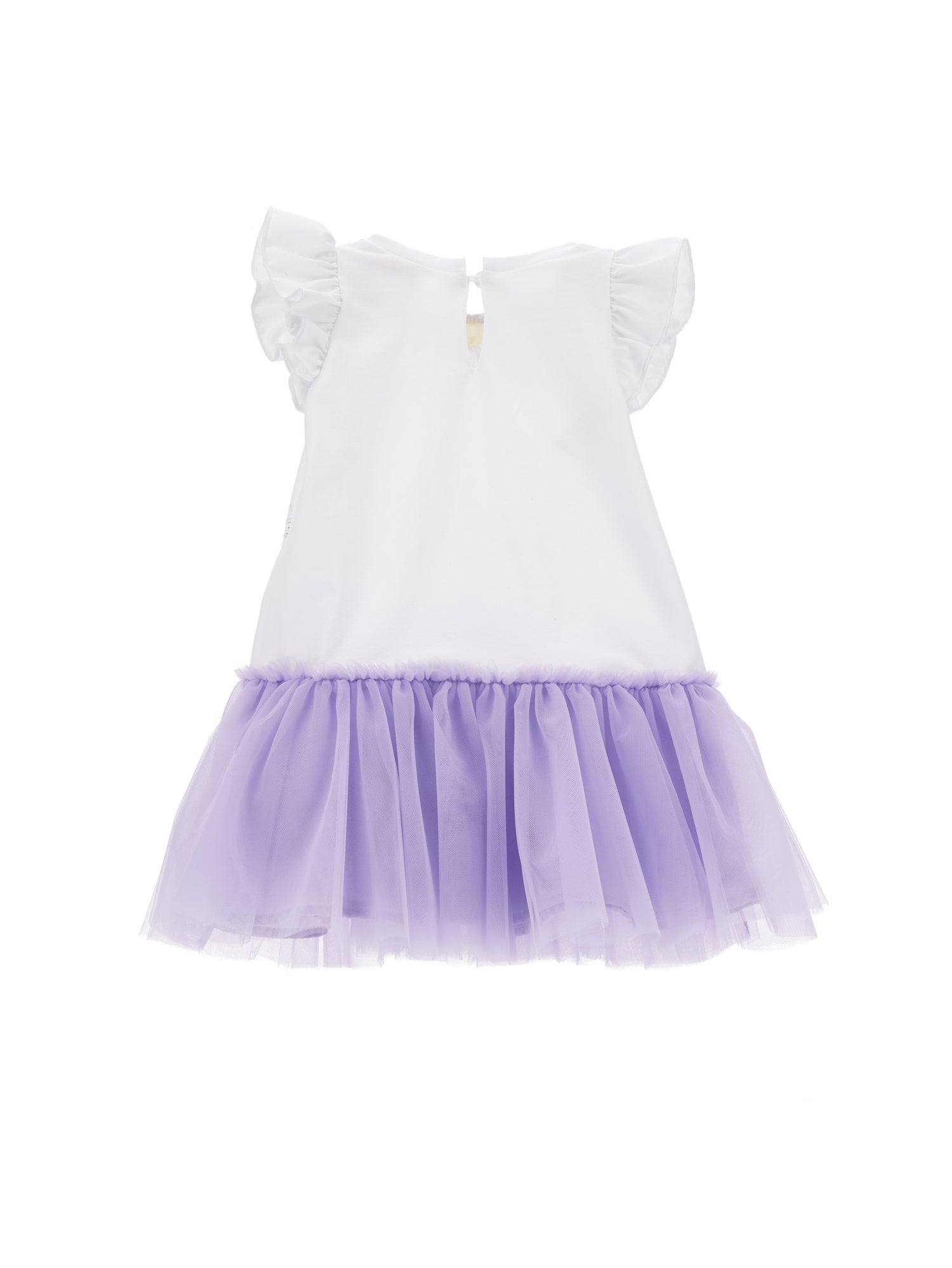 Girls | Jersey Dress With Tulle Flounce | White/Wisteria