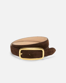 Brown suede belt with a gold buckle