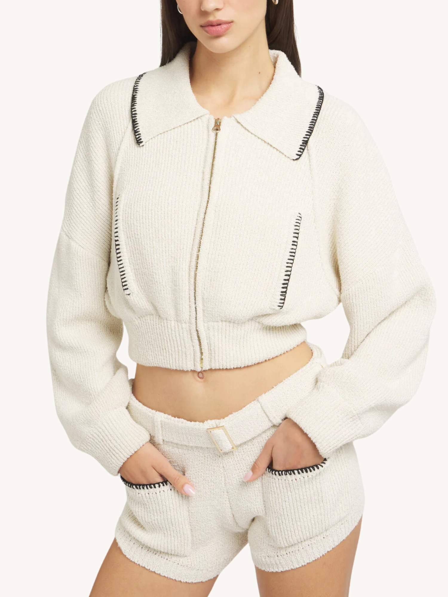 Voyager Knitted Bomber Jacket | Ivory