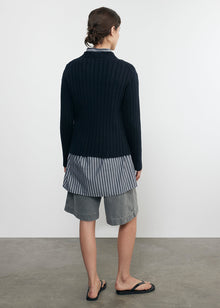 chunky cotton fisherman sweater in indigo