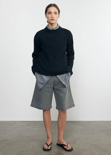 chunky cotton fisherman sweater in indigo