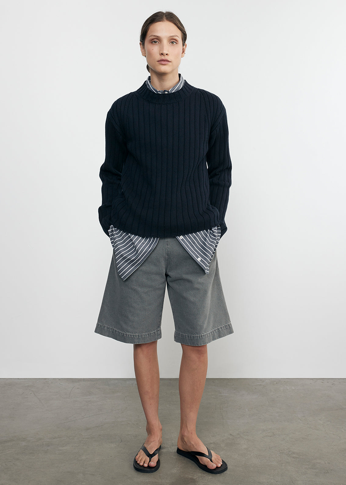 chunky cotton fisherman sweater in indigo