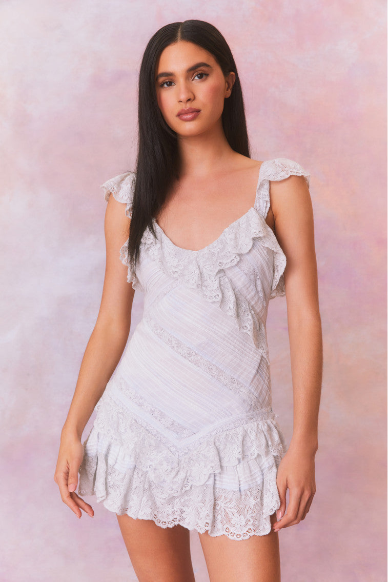 Bensley Fitted Lace Mini Dress | Moonstone