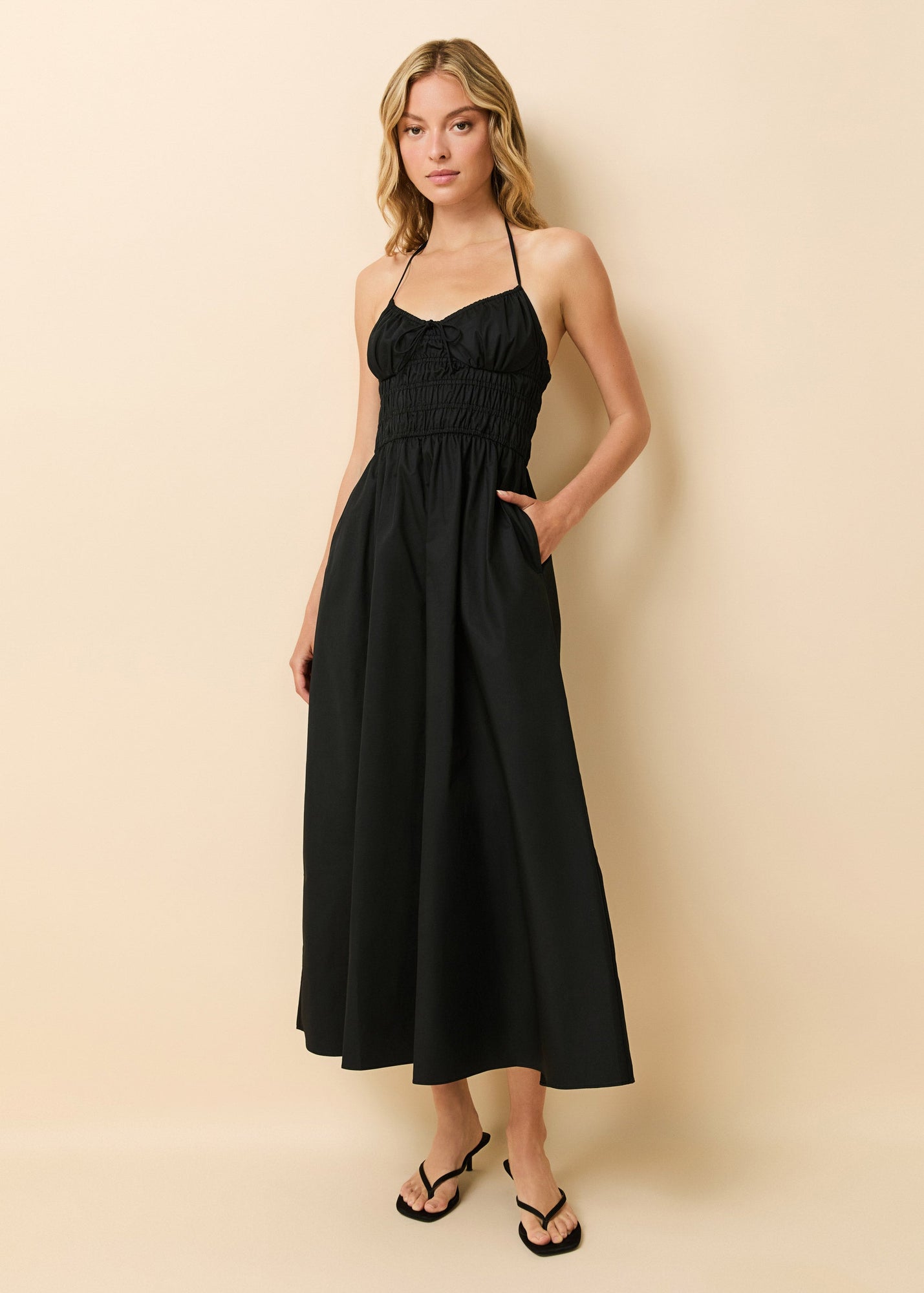 Solid & Striped | Lolita Halter Dress Poplin Noir | M | Black