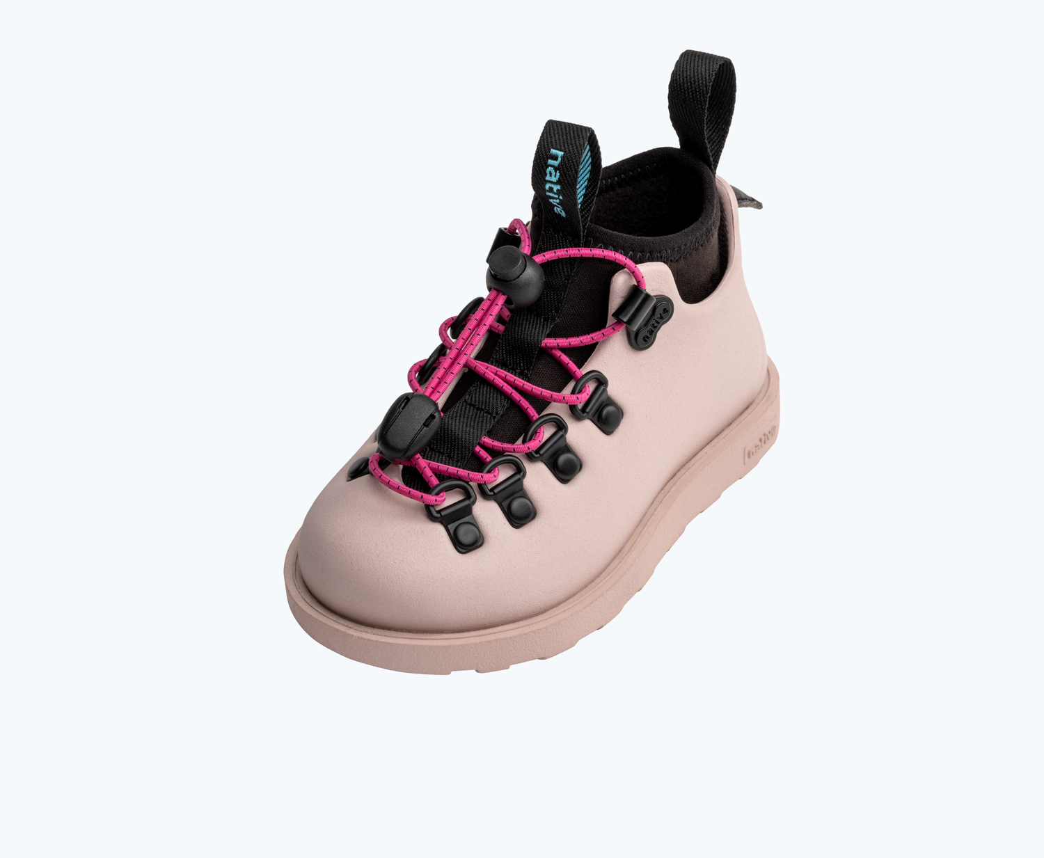 Angled view of a Native Shoes Kids Fitzsimmons Citylite Bloom Kids | Chameleon Pink/ Chameleon Pink/ Jiffy Black Footwear