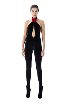 Abreen Catsuit | Jet Black/Crimson